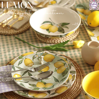 Violet Flamingo เซ็ตจานชามเซรามิค รุ่น Lemon Delight จานชามลายลูกเลมอนแสนน่ารัก เข้าไมโครเวฟได้