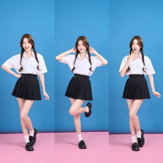 เสื้อนักศึกษาทรงบอย ไม่เข้ารูป ไม่มีกระเป๋าและมีกระเป๋า ทรงบอย