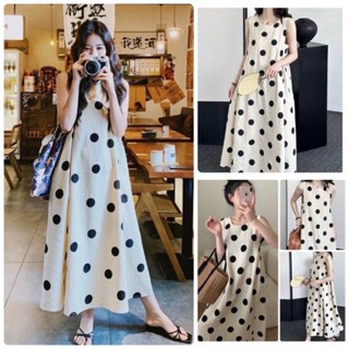🇰🇷🇰🇷 งานป้าย YPYเดรสยาวลายจุด แขนกุดลาย ดีเทลเก๋มากกกก ช่วงล…