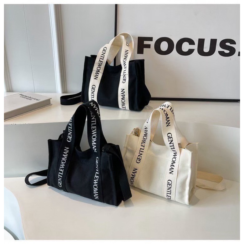 ✅พร้อมส่งจากไทย✅กระเป๋าผ้าแคนวาสทรง Tote มินิ ขนาดใบกำลังดี ใส่มือถือกระเป๋าตังค์ได้