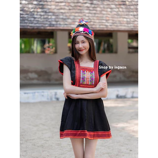 หมวกเด็กดอย หมวกชาวเขา หมวกเเม้ว เเต่งกระดิ่ง+ไหมพรม