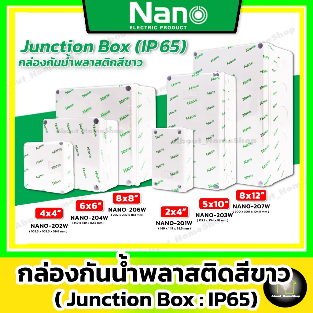 Nano กล่องกันน้ำพลาสติก สีขาว ขนาด : 2x4" 4x4" 5x10" 6x6" 8x6" 8x8" 8x12" (Junction Box IP65)