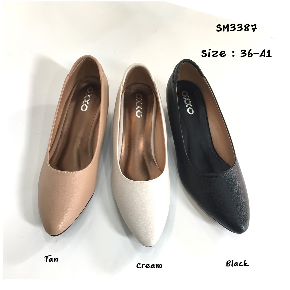 prettycomfort รองเท้าคัทชู ผู้หญิง ทรงหัวแหลม สูง1.5นิ้ว ทำจากหนังพียู นิ่มใส่สบาย SM3387