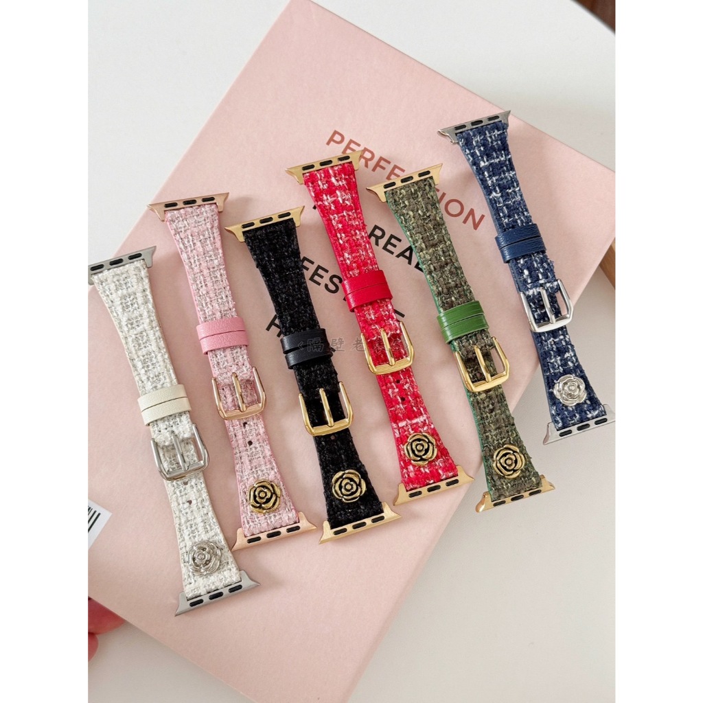 พร้อมส่ง สายหนังทวิต ประดับดอกคามิเลีย CN ใช้ได้กับ Smart Watch  9 8 7 6 5 4 3 2 1 Se Ultra HK9Pro C