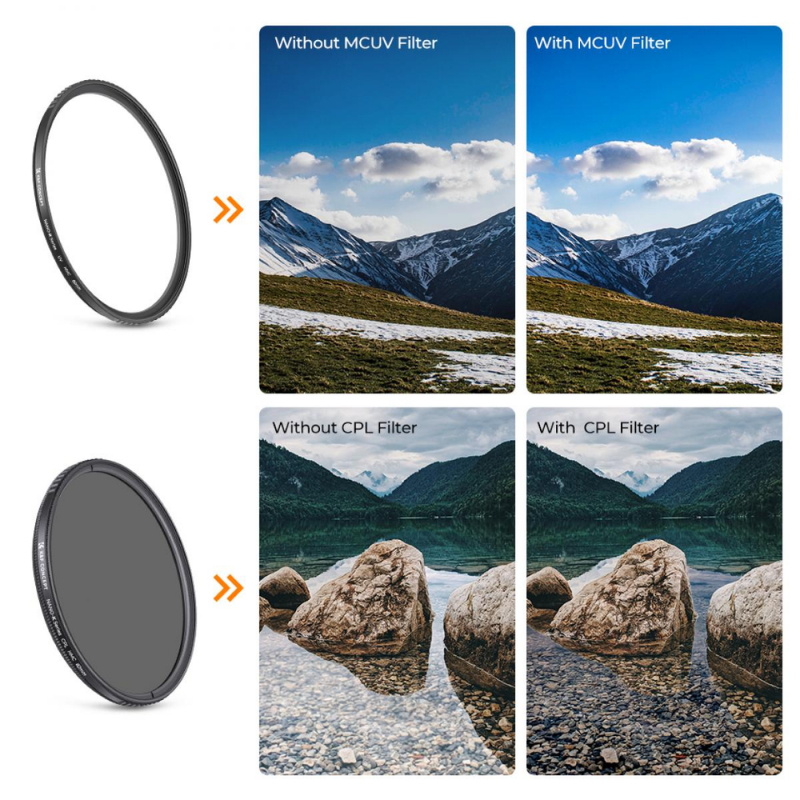 K&F Nano-K Filter Kit MCUV+CPL+ND4 with Lens Cleaning Cloth and Filter Bag