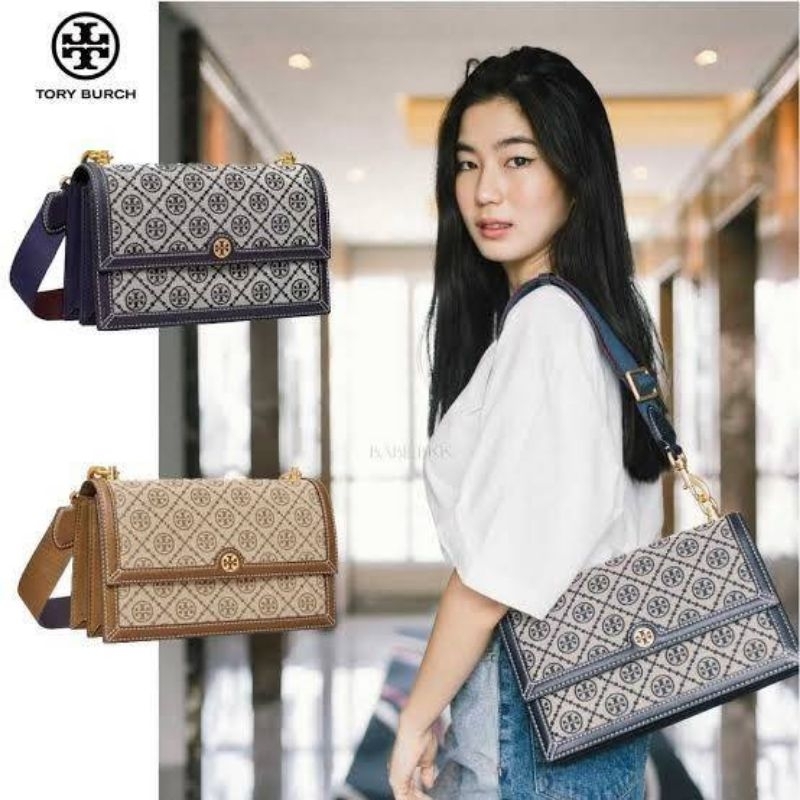 @1950.- Super Special Discount 10% + 5 % EXTRA Free EMS Tory burch t monogram jacquard shoulder bag