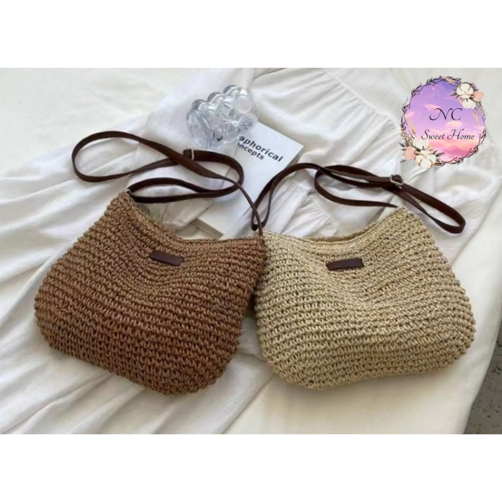 🌟🌟 พร้อมส่ง 🌟🌟กระเป๋าถือ กระเป๋าสะพายไหล่มาใหม่ กระเป๋าสะพายข้างผู้หญิง สานลายใหม่ ชายหาด