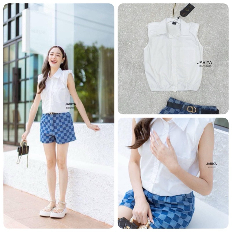 Jariya brand เสื้อ+กางเกงยีนส์ขาสั้น+เข็มขัด Size S