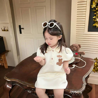 PRINCESS KESLI ชุดเดรสโปโล ลายหมี แฟชั่นฤดูร้อน สไตล์เกาหลี สําหรับเด็กผู้หญิง อายุ 1-9 ปี