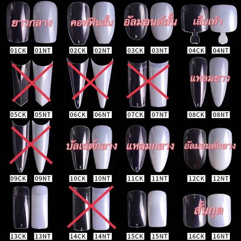 รวมเล็บ PVC ทรงต่างๆ(ตัวเลขดำ)แพค500ชิ้น เบอร์ 0-9 💅พร้อมส่งในไทย💅