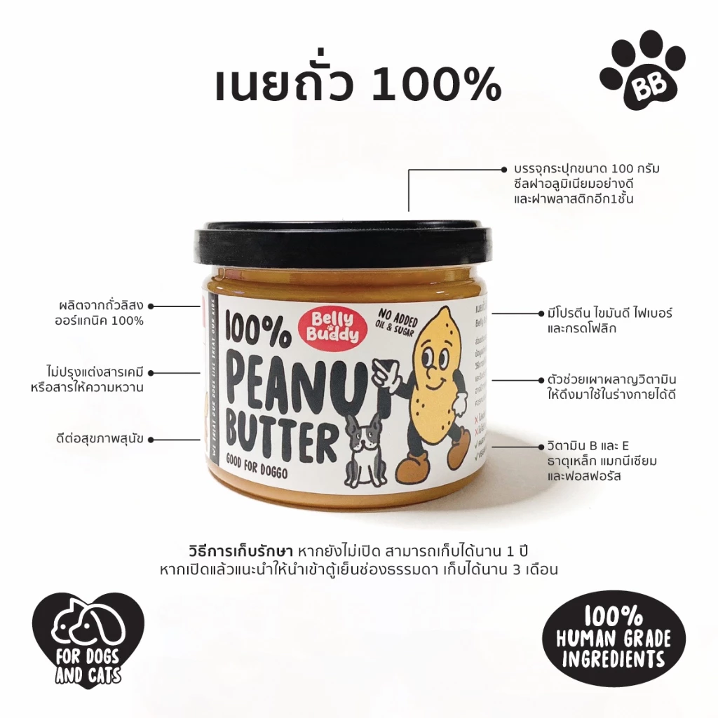 Belly Buddy เนยถั่ว100% 130g สำหรับสุนัข ของว่างทานเล่นมีประโยชน์ Peanut Butter for dogs thumbnail 5