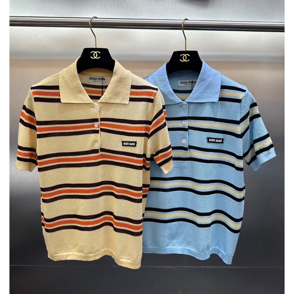 (ส่งฟรี) MIU MIU POLO TOP เสื้อโปโล คอปก ลายทาง มิวมิว