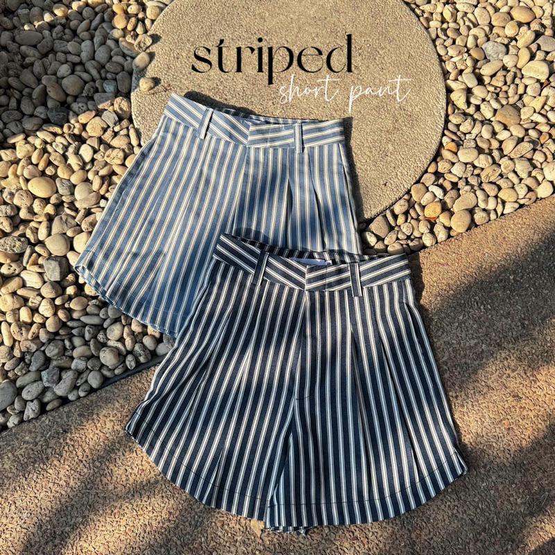 striped short pant -กางเกงขาสั้น2จีบทรงบาร์บี้ /กางเกงขาสั้นเอวสูง