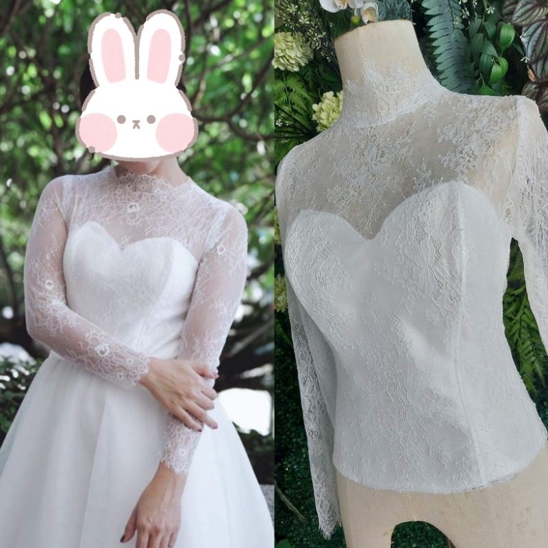 เสื้อลูกไม้ฝรั่งเศสคอเชิงสีขาวแขนยาวเสริมเกาะอกด้านไหน มีไซส์S-4xlเนื้อผ้านิ่มใส่สบายมากค่ะ
