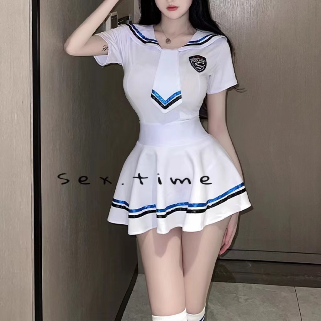 Sex time sexy ชุดนอน ไม่นอน ชุดคอสเพลย์ สีขาว เดรส พร้อมส่งในไทย F1446