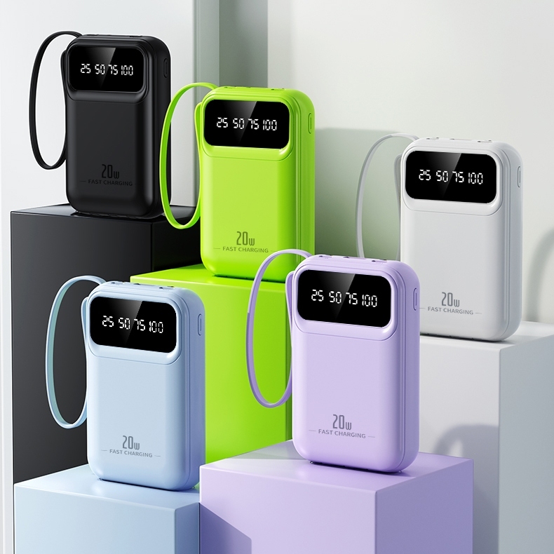 PowerBank 20000mah พาวเวอร์แบงค์ ชาร์จเร็ว มีสายชาร์จในตัว 4 เส้น ขึ้นเครื่องบินได้น รุ่น Fast Charging