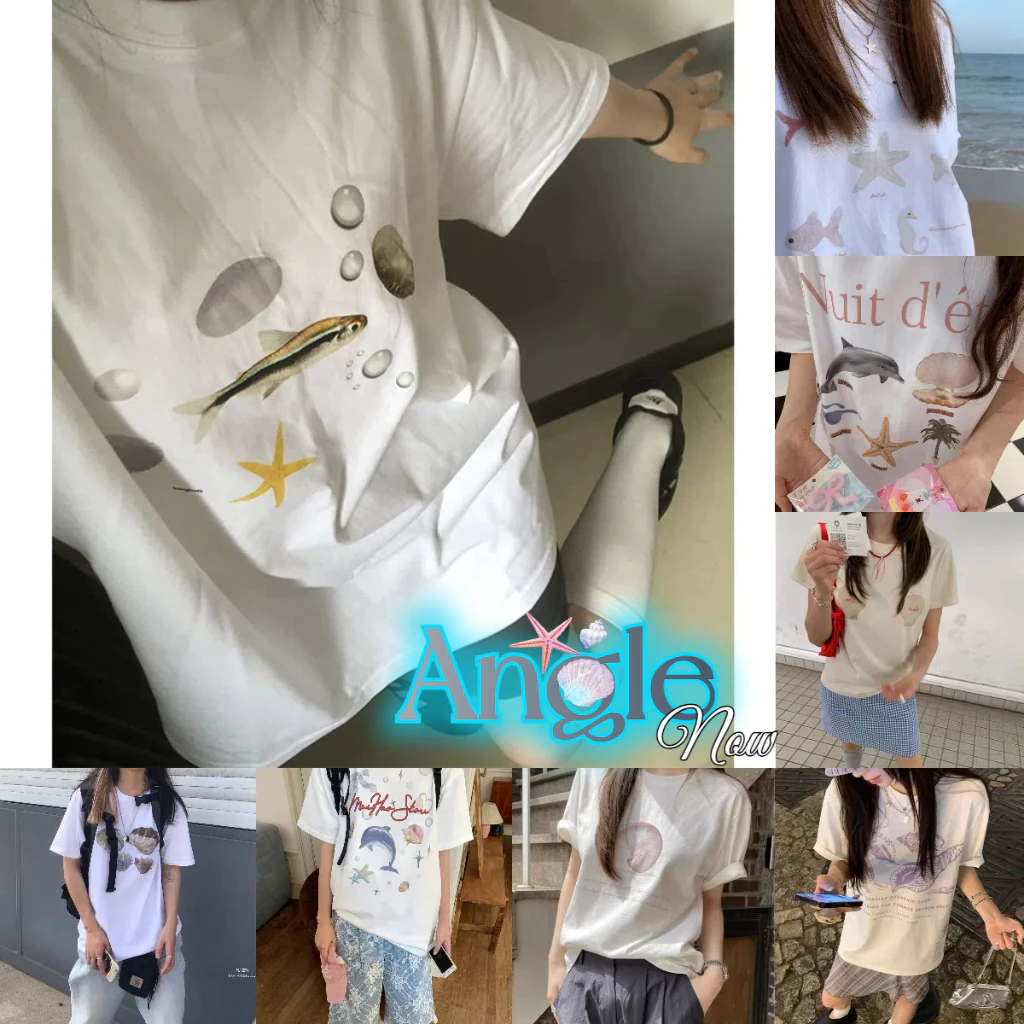 (จัดส่งตลอด 24 ชั่วโมง)Angle Official เสื้อยืดผู้หญิง Oversize เสื้อแขนสั้น ซัมเมอร์ เกาหลี มินิมอล ผ้านุ่ม T28