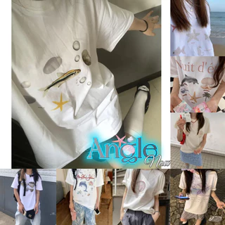 (จัดส่งตลอด 24 ชั่วโมง）Angle Official เสื้อยืดผู้หญิง Oversize เสื้อแขนสั้น ซัมเมอร์ เกาหลี มินิมอล ผ้านุ่ม T28