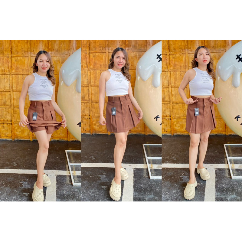 กางเกงกระโปรงจีบทวิส (ร) ยาว 16-17 นิ้ว (S-M-L-XL-2xl-3xl)