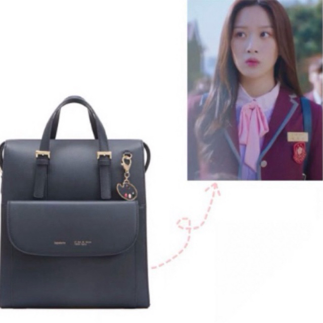กระเป๋าเป้สะพายหนังสีน้ำเงินเข้มแบบอิมจูกยองซีรี่ย์เกาหลี True Beauty