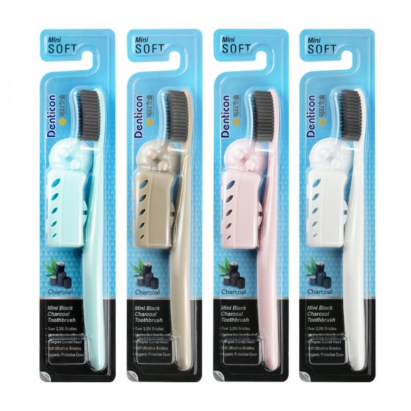 Denticon mini black charcoal toothbrush  แปรงสีฟัน จากเดนติคอน หัวแปรงขนาด 3.5 ซม.