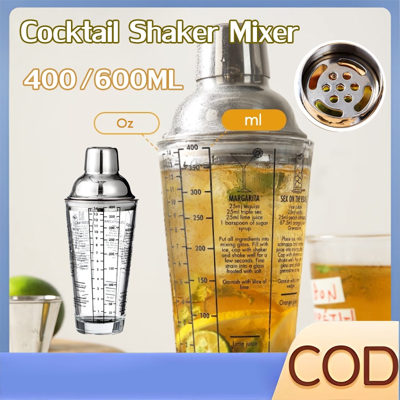 แก้วเชคค็อกเทล เชคเกอร์ กระจก เชคเกอร์ ชานม นํ้าผลไม้ 400/600 มล. Cocktail Shaker Mixer เครื่องมือบาร์เทนเดอร์ แก้วบาร์