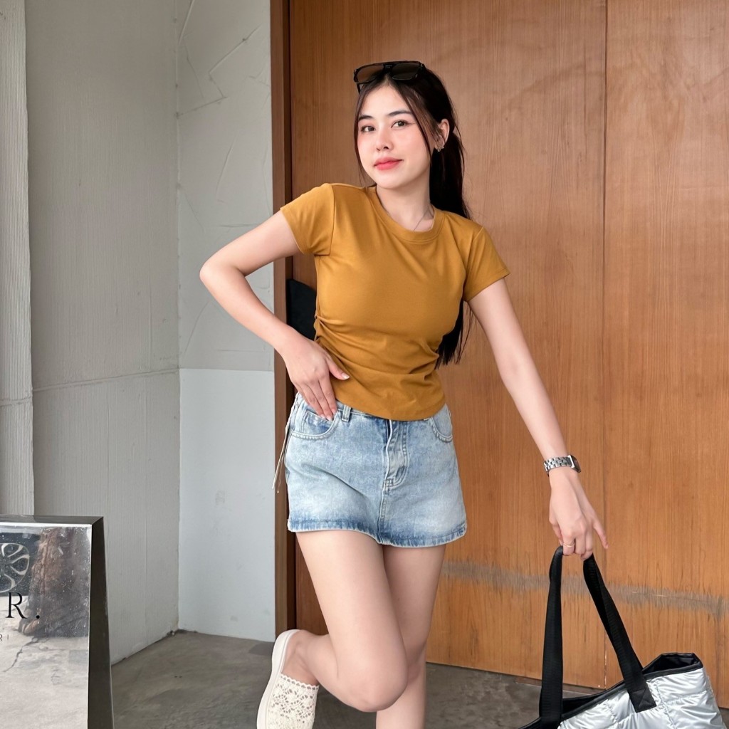 เสื้อยืดรัดรูป ผ้ายืดยูนิโคล่ ทรง BABYTEE 🌺 ทรงคอกลมแขนสั้น เสื้อเข้ารูป เบสิคสไตล์สุด รุ่น เทมปุระ - รูปที่ 7