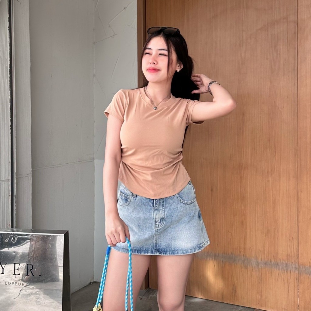 เสื้อยืดรัดรูป ผ้ายืดยูนิโคล่ ทรง BABYTEE 🌺 ทรงคอกลมแขนสั้น เสื้อเข้ารูป เบสิคสไตล์สุด รุ่น เทมปุระ - รูปที่ 3