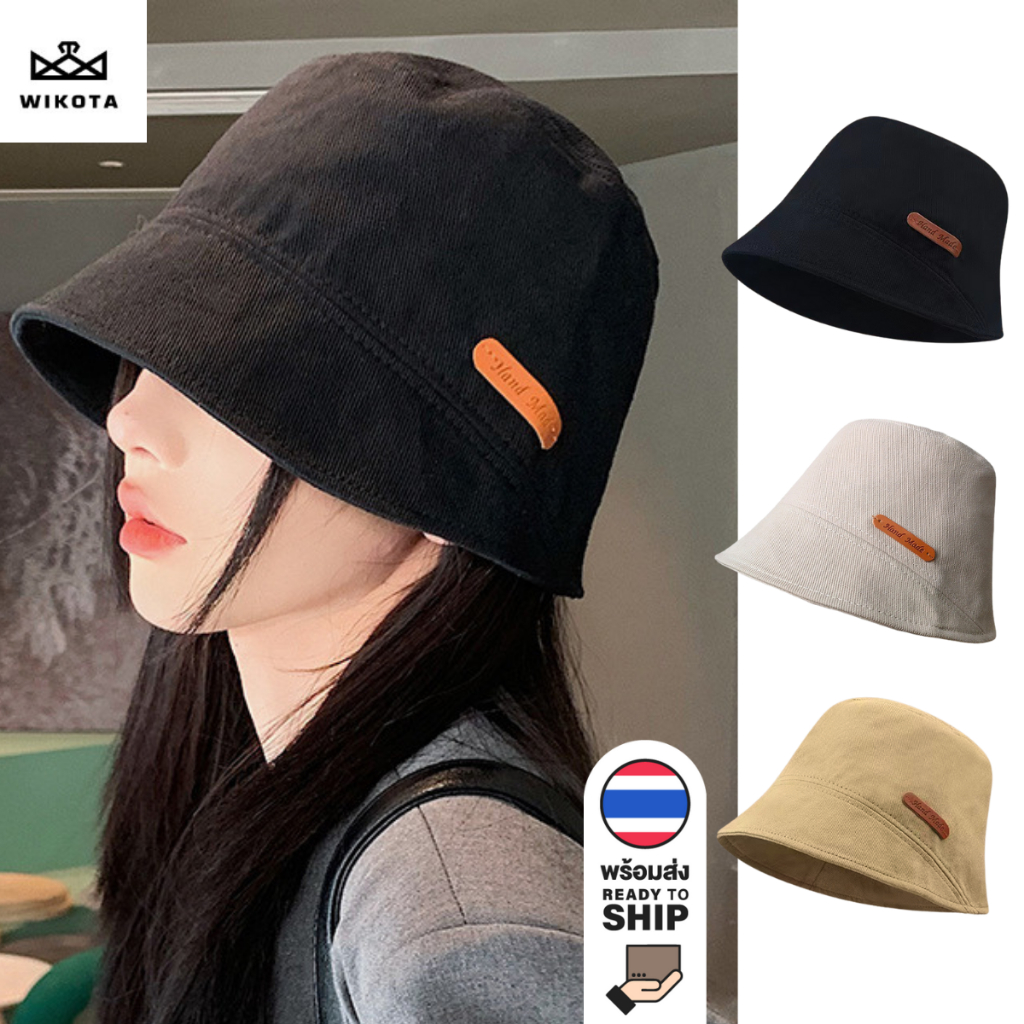 [W0100] หมวกบักเก็ต ป้ายหนังHandmade มีให้เลือก 3 สี หมวกกันแดด สไตล์เกาหลี