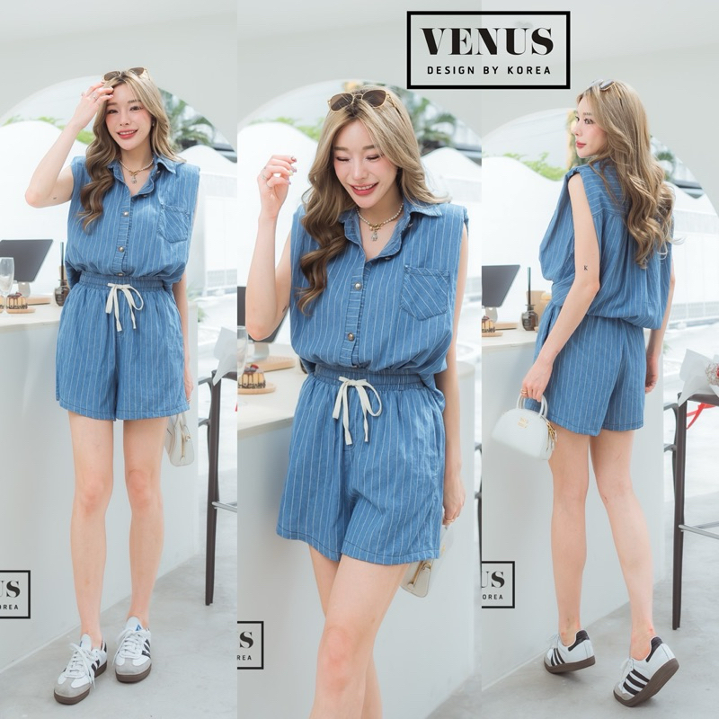 🌈🌿🌸🌼🌺💙🇰🇷 Jeans Stripe Sleeveless Top&Short Pant Set