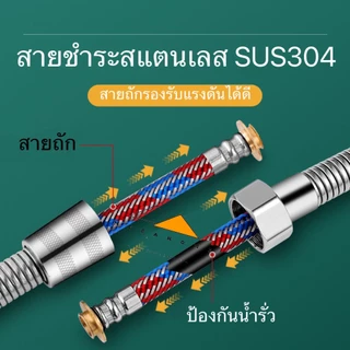 สายฉีดชำระรุ่นหนา สายฝักบัวอาบน้ำ สายถัก2ชั้น SUS304 สายชำระฉีดก้น สายฝักบัวสแตนเลส สายฉีดในห้องน้ำ