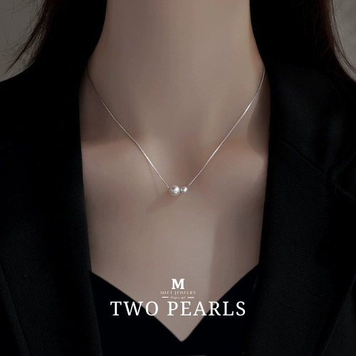 MEET💕สร้อยเงิน Two pearls สร้อยมุก สร้อยแฟชั่น สร้อยไข่มุก สร้อยคอเงินแท้ จี้ไข่มุก สร้อยคอเงิน