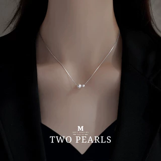 MEET💕สร้อยเงิน Two pearls สร้อยมุก สร้อยแฟชั่น สร้อยไข่มุก สร้อยคอเงินแท้ จี้ไข่มุก สร้อยคอเงิน