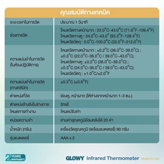 GLOWY Infrared Thermometer Model No. ET-203 เครื่องวัดอุณหภูมิอินฟราเรด โกลวี่ รุ่น ET-203