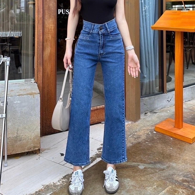 TwiceJeans กางเกงทรงกระบอกขาเต่อ ผ้ายีนส์แท้ มีไซส์ใหญ๋ไซส์สวบอวบ (S-40) สียีนส์เข้ม