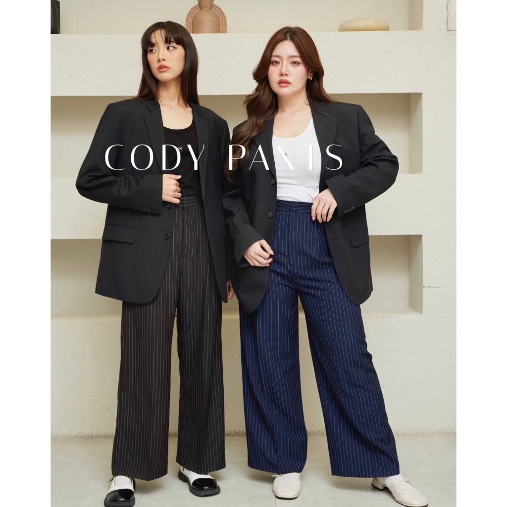 CODY PANTS รหัส #A12 กางเกงลายริ้วทรงกระบอกกลางเอวสูง ผ้าเกาหลีเนื้อทิ้งตัว นิ่ม ใส่สบาย แต่งกระเป๋าด้านหลัง