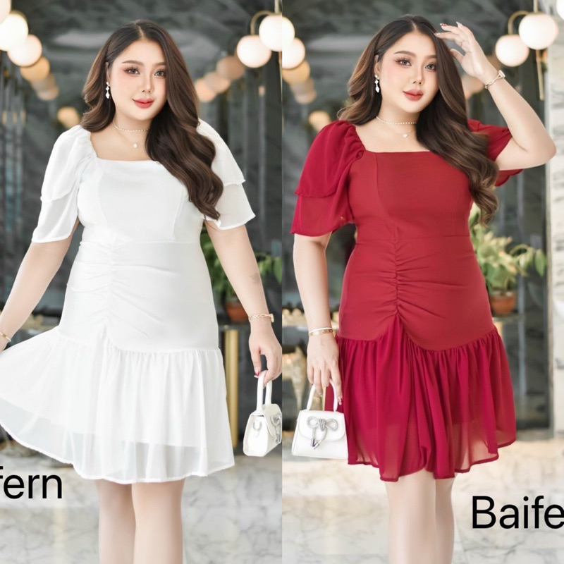 Janny เดรสสาวอวบ Bigsize Plussize XXL ชุดออกงาน ชุดราตรี ผ้าสกินนี่ แต่งชีฟอง