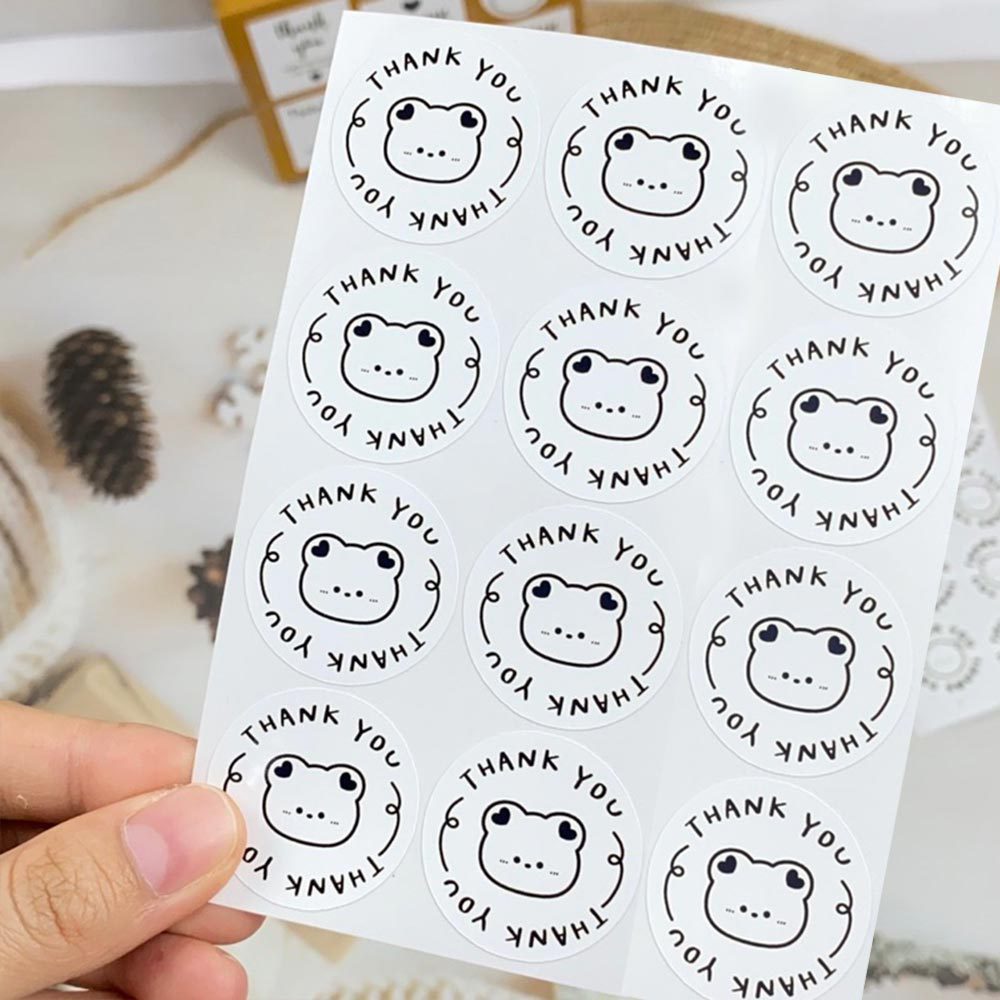 สติกเกอร์น้องหมีกลมสีขาว Thank you สุดน่ารัก  120 ดวง/แพ็ค ลายการ์ตูน แบบกลม 3.5 ซม.