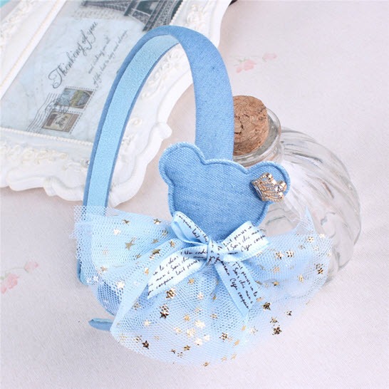 [H001] ที่คาดผมเด็กตุ๊กตาหมีสีฟ้า สีน้ำเงิน ที่คาดผมรูปดาวสำหรับเด็ก ที่คาดผมสไตล์ผ้ายีนส์สีเข้ม