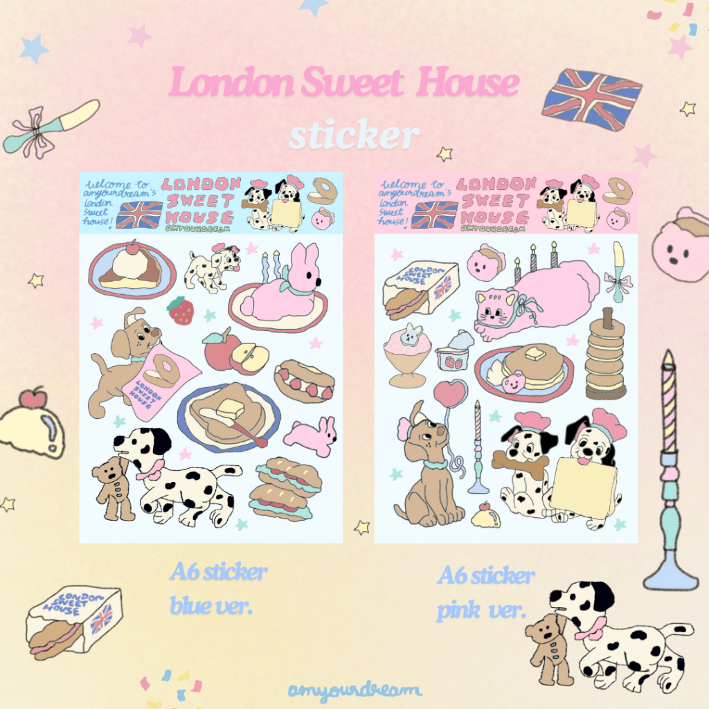 Sticker A6 🥨🥯🥖 london sweet house สติกเกอร์ขนมหวาน puppy kitten bakery by amyourdream
