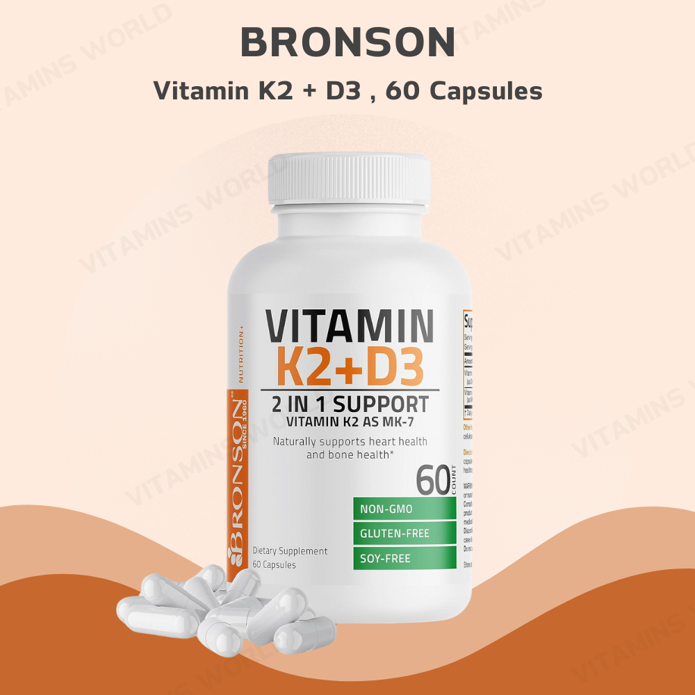 Bronson Vitamin K2 (MK7) with D3 , Bone and Heart Health , 60 Capsules (V.3481)