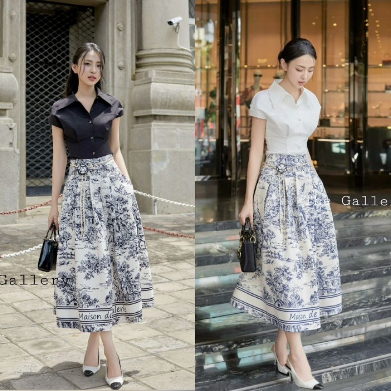 The gallery / ชุดset3ชิ้น พร้อมเข็มขัดโซ่ดอกไม้ เสื้อเซิ้ตแขนสั้นและกระโปรงยาว