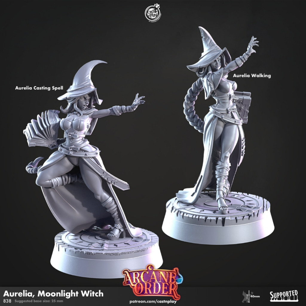 Aurelia, Moonlight Witch - Arcane Order - Humanoid Human / 32mm scale 3D printed miniature CNP