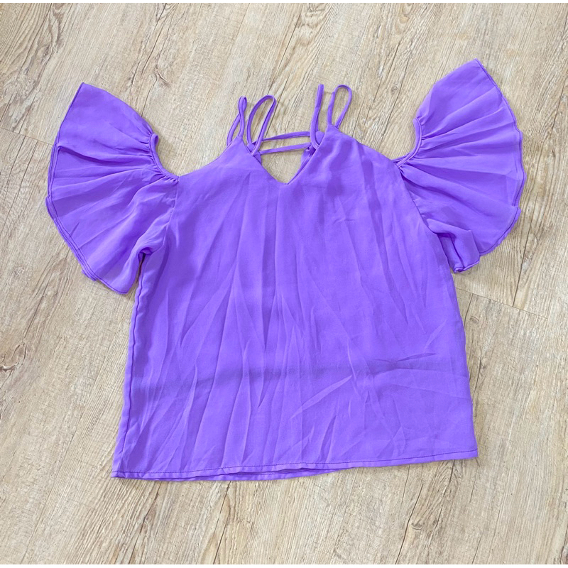 POPSHOP เสื้อสีม่วง ผ้าซีฟอง ซีทู มีซับใน