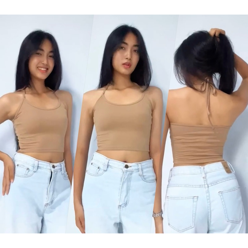 Sns317🩷เสื้อสายผูก🩷เปิดหลัง🩷ผ้าร่องcvc2x2🩷