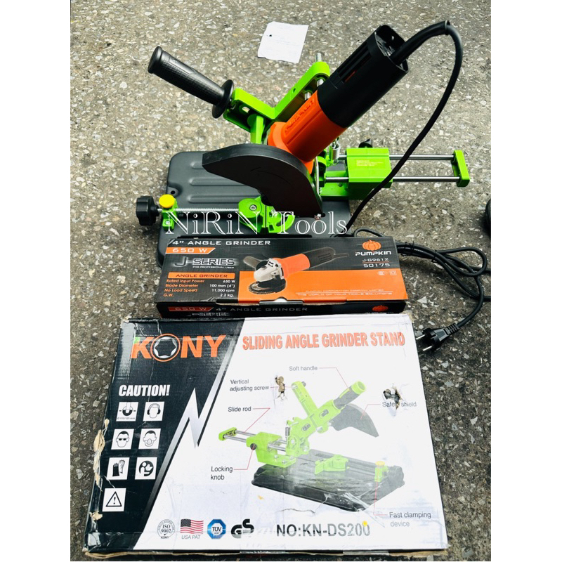 KONY แท่นจับเจียรสไลด์ พร้อมเครื่องเจียร PUMPKIN 4นิ้ว กำลัง 650W แท่นตัดสไลด์ 45 องศา แท่นจับลูกหมู