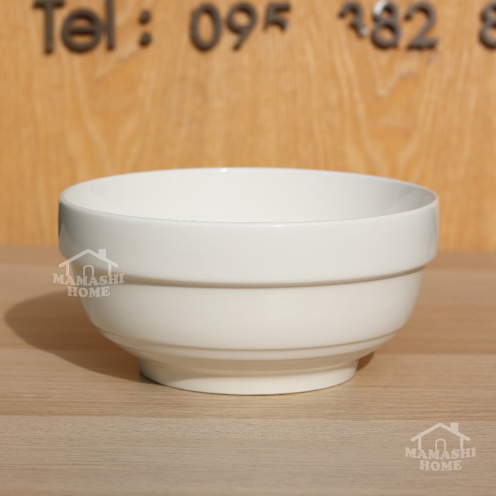 ถ้วยเซรามิค ทรงเกาหลีมีขอบ ขนาด 6 นิ้ว สีขาว เข้าไมโครเวฟ