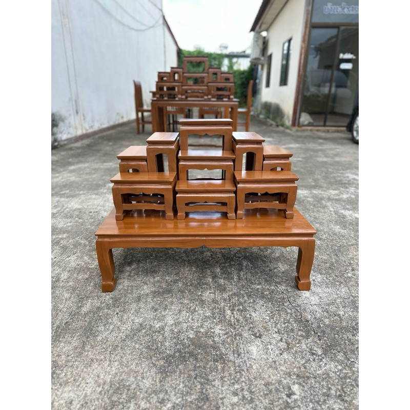 โต๊ะหมู่บูชาไม้สักทอง หมู่ 9 หน้า 5 (ครบชุด)