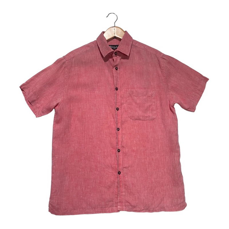 Valentino Rudy italy เสื้อเชิ้ตแขนสั้นRed Color Linen Shirt