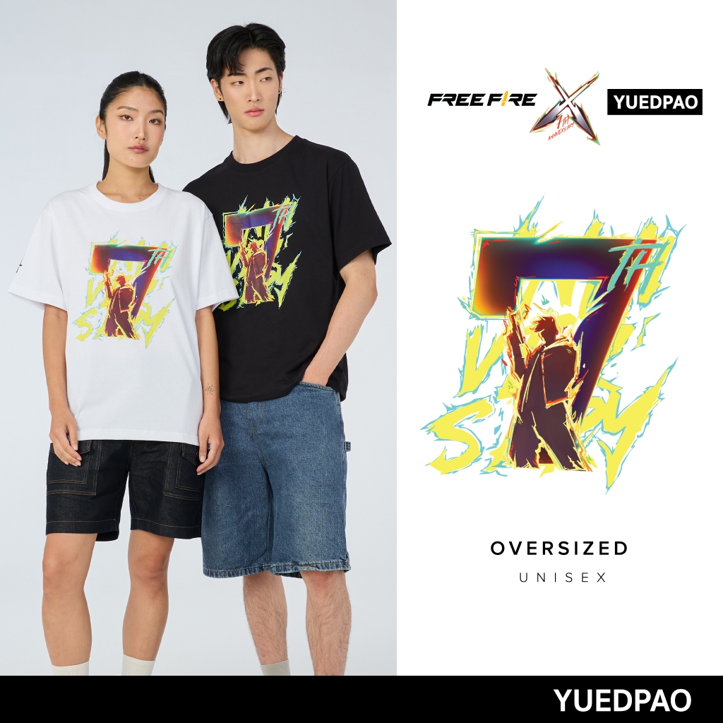 Yuedpao x Free Fire ผ้าหนาทรงสวย ยับยากรีดง่าย เสื้อยืดเปล่า โอเวอร์ไซส์ Oversize Collab Free Fire S